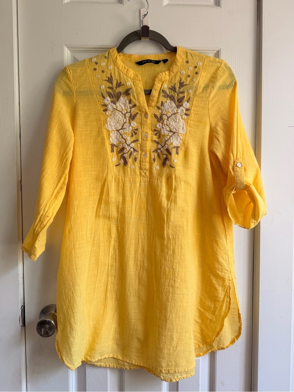 Melange Yellow Embroidered V-Neck Tunic